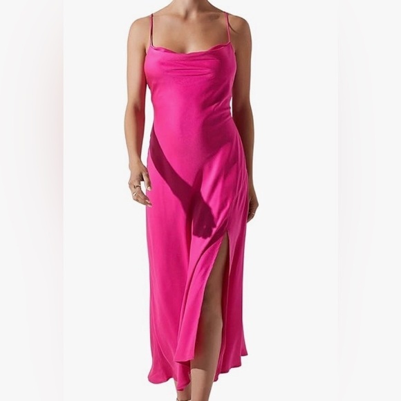 ASTR The Label  Women's Gaia Slip Dress Orange Midi Sz M Asymmetrical Hem Summer - Picture 11 of 11